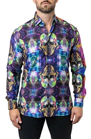 Maceoo Fibonacci Skull Glow Cotton Button-Up Shirt Purple at Nordstrom,