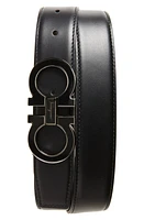 FERRAGAMO Double Gancio Leather Belt Black at Nordstrom, Cm