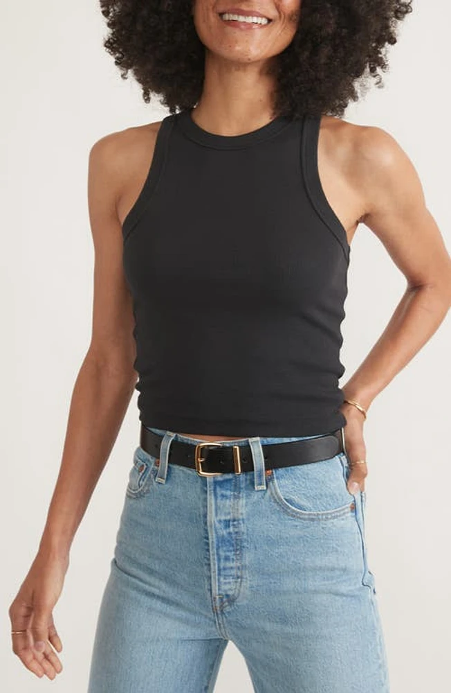 Marine Layer Lexi Sun-In High Neck Crop Rib Tank Faded Black at Nordstrom,