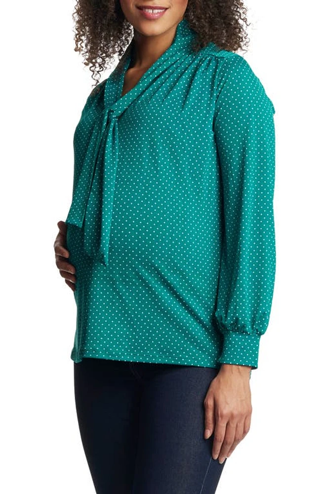 Everly Grey Vanessa Polka Dot Tie Neck Maternity/Nursing Top Emerald at Nordstrom,