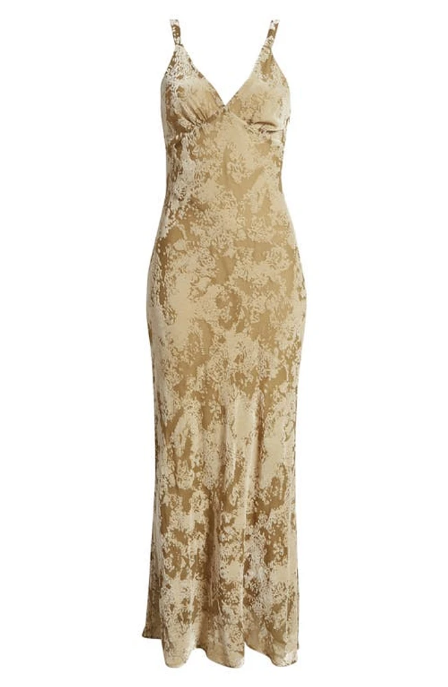 MANGO Javier Burnout Velvet Maxi Dress Olive Green at Nordstrom,