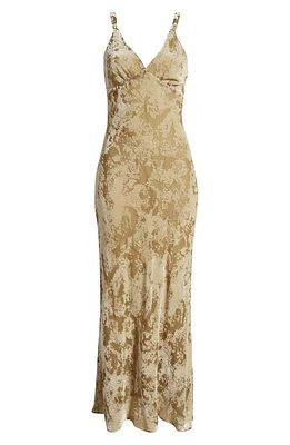 MANGO Javier Burnout Velvet Maxi Dress Olive Green at Nordstrom,