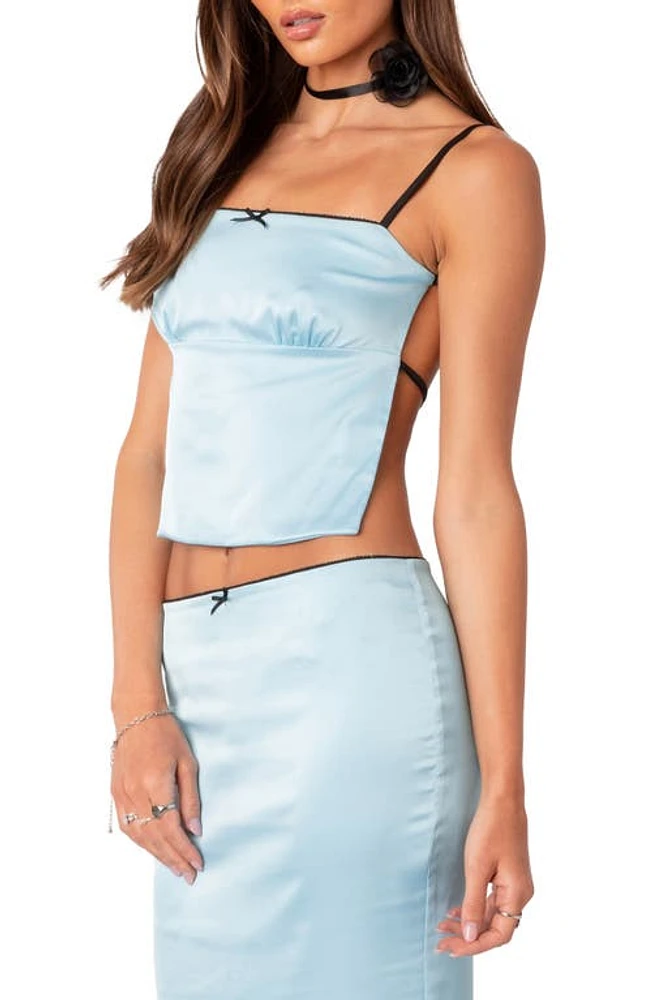 EDIKTED Open Back Satin Camisole Light-Blue at Nordstrom,