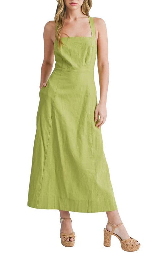 Mila Mae Linen & Cotton A-Line Dress in Green at Nordstrom, Size X-Small