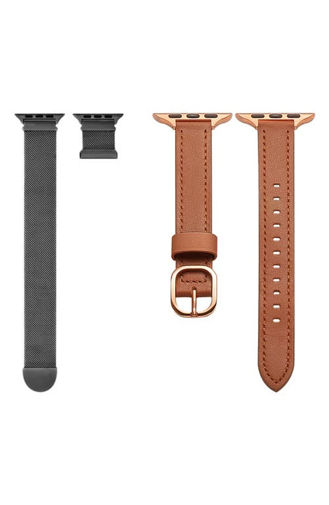 The Posh Tech Assorted 2-Pack 38mm Apple Watch Watchbands in Brown /black at Nordstrom