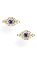 EF Collection Evil Eye Diamond & Sapphire Stud Earrings in Yellow Gold at Nordstrom