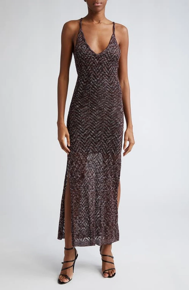 Missoni Scoop Neck Sleeveless Metallic Knit Chevron Maxi Dress Brown Tones Space-Dyed at Nordstrom, Us