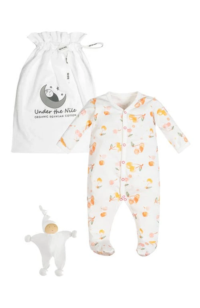 Under the Nile Cherry Organic Cotton Footie & Toy Set in Multi at Nordstrom