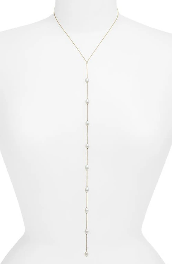 Poppy Finch Cultured Pearl Lariat Necklace in 14K Yellow Gold at Nordstrom, Size 16