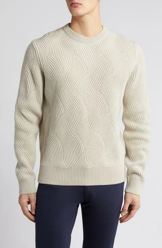 BOSS Camel Mezzo Wool & Cashmere Crewneck Sweater in Light Beige at Nordstrom, Size Medium