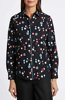 Foxcroft Charlie Circle Print Cotton Button-Up Shirt Black Multi at Nordstrom