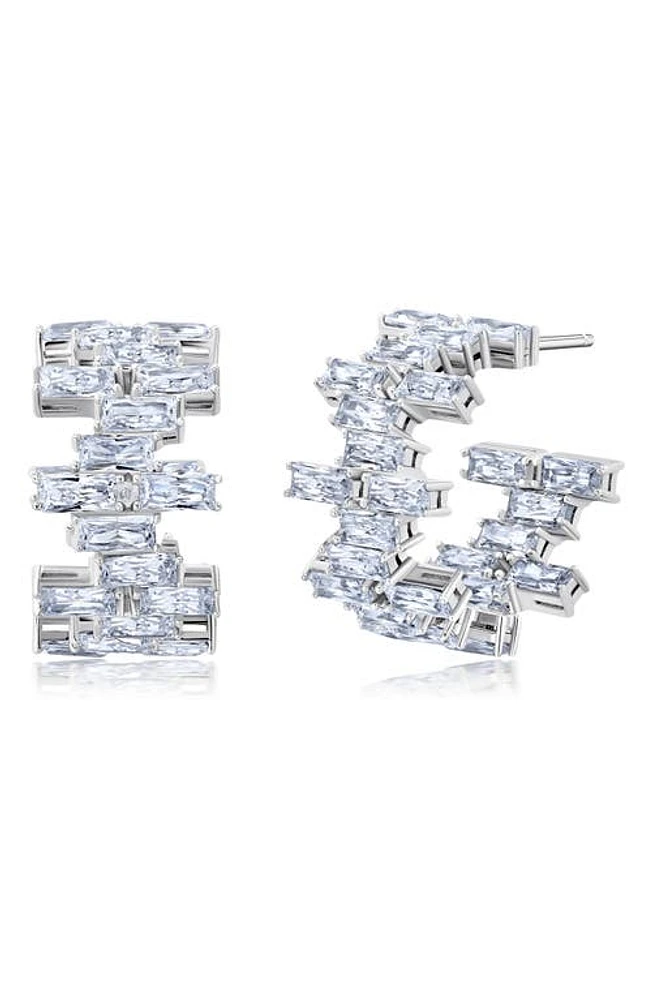 Crislu Baguette Cut Cubic Zirconia Huggie Hoop Earrings in Platinum at Nordstrom