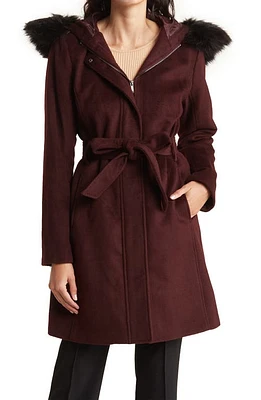 Cole Haan Signature Faux Fur Trim Wool Blend Jacket Bordeaux at Nordstrom,