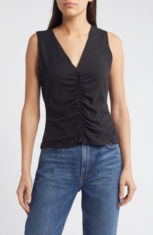 Nation LTD Crystal Ruched Pima Cotton Tank Top Jet Black at Nordstrom,