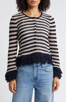 NIC+ZOE Twilight Stripe Fringed Cardigan Indigo Multi at Nordstrom,