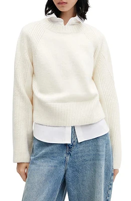 MANGO Rib Sleeve Sweater Off White at Nordstrom,