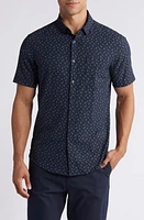 Mizzen+Main Leeward Trim Fit Leaf Print Short Sleeve Performance Button-Up Shirt Navy Multi at Nordstrom,