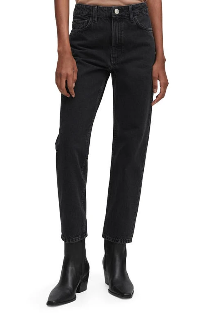 MANGO High Waist Ankle Tapered Mom Jeans Black Denim at Nordstrom