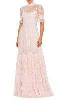 Mac Duggal Floral Embroidered Tiered Ruffle Gown Rose Pink at Nordstrom,