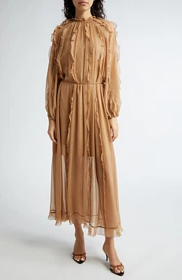 Zimmermann Tranquility Billow Long Sleeve Silk Georgette Dress Tan at Nordstrom,