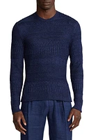 Ralph Lauren Purple Label Mixed Stitch Silk & Cotton Crewneck Sweater Spring Navy Multi at Nordstrom,