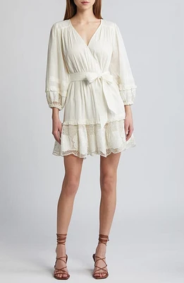 Cleobella Jill Tie Waist Long Sleeve Organic Cotton Minidress Ivory at Nordstrom,