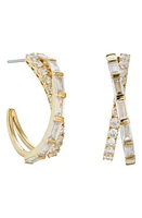 Nadri Crossover Cubic Zirconia Hoop Earrings in Gold at Nordstrom