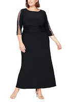 SL FASHIONS Embellished Sleeve Ruched Gown Blk at Nordstrom,