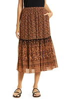 KOBI HALPERIN Charlie Print Ruffle Midi Skirt in Hazelnut Multi at Nordstrom, Size Small