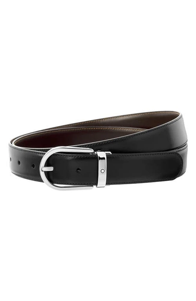 Montblanc Horseshoe Buckle Reversible Leather Belt in Black at Nordstrom