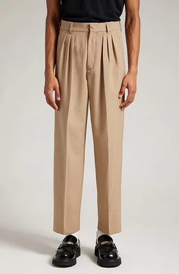 KENZO Pleated Virgin Wool Pants in Dark Beige at Nordstrom, Size 40