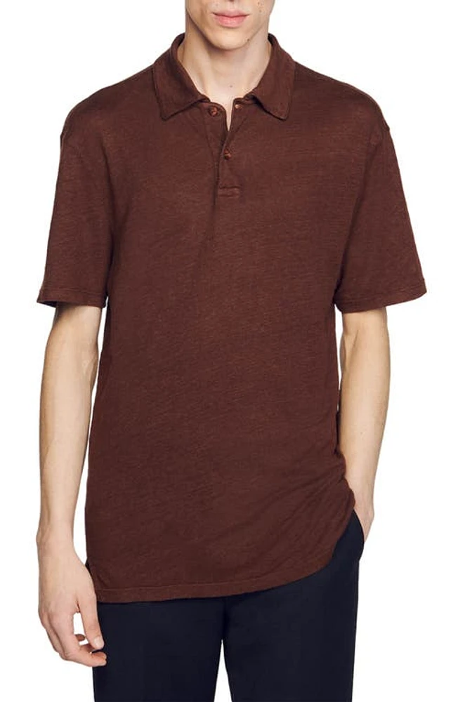 sandro Beach Linen Polo Chocolate at Nordstrom,