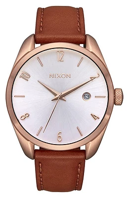 Nixon Thalia Leather Strap Watch, 38mm in Rose Gold /White at Nordstrom