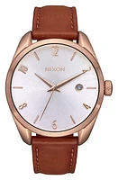 Nixon Thalia Leather Strap Watch, 38mm in Rose Gold /White at Nordstrom