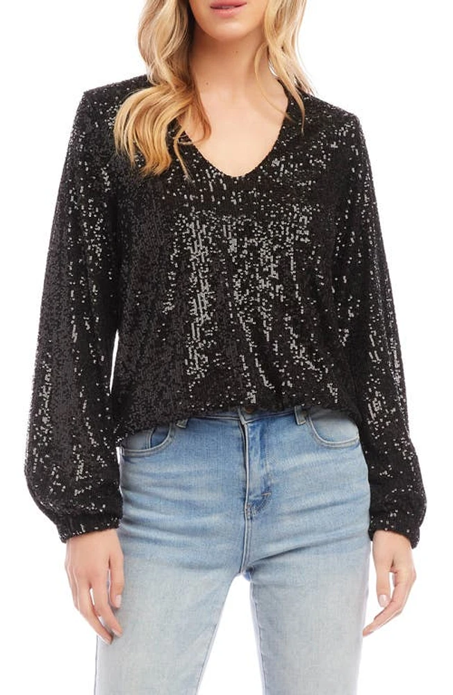 Karen Kane Sequin Blouson Sleeve Top Black at Nordstrom,