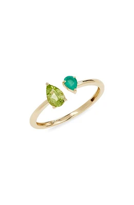 Bony Levy Teardrop Green Agate & Peridot 14K Gold Cuff Ring in 14K Yellow Gold at Nordstrom, Size 6.5