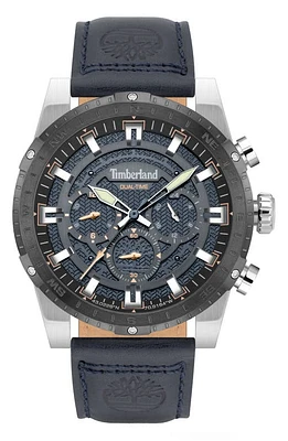 Timberland Fitzwilliam Multifunction Leather Strap Watch, 46mm in Blue Dark at Nordstrom