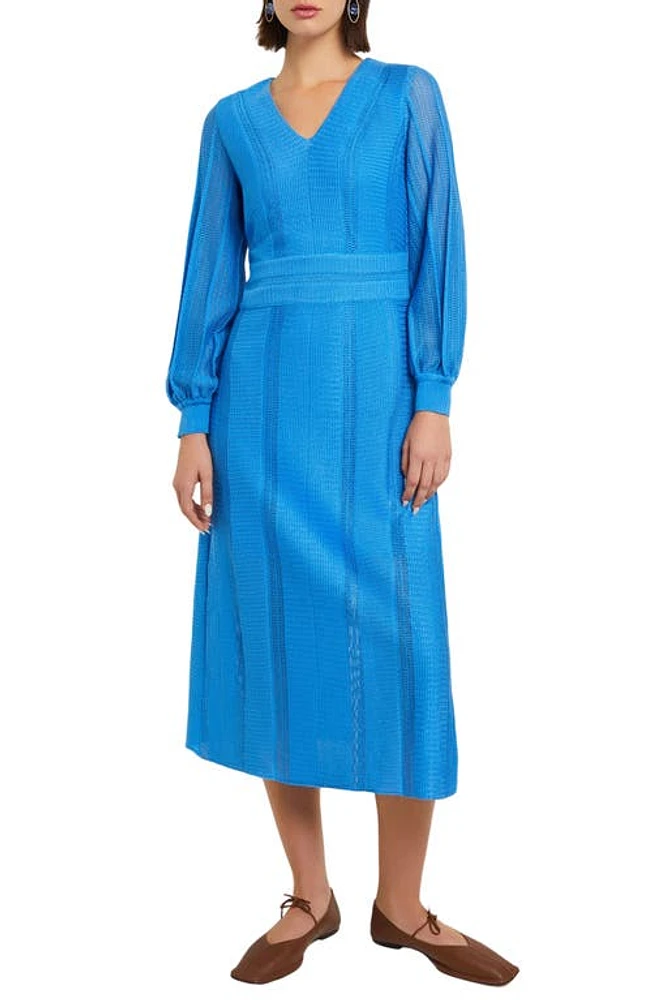 Misook Open Stitch Long Sleeve Sweater Dress Adriatic Blue at Nordstrom,