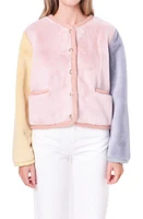 English Factory Colorblock Faux Fur Jacket Pink Multi at Nordstrom,