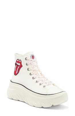 SKECHERS x Rolling Stones Funky Street Sing It Loud High Top Platform Sneaker White/Red at Nordstrom,