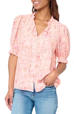 GIBSONLOOK Floral Lace Trim Button-Up Shirt Blush Watercolor at Nordstrom,