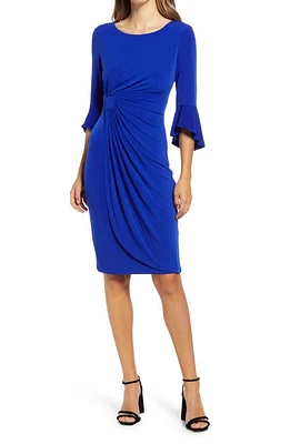 Connected Apparel Ruched Bell Sleeve Faux Wrap Cocktail Dress at Nordstrom,