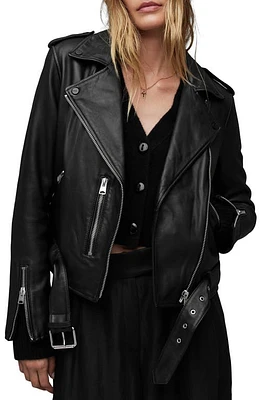 AllSaints Balfern Leather Biker Jacket Black at Nordstrom,