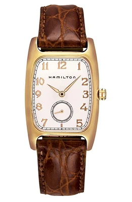 Hamilton American Classic Boulton Leather Strap Watch, 27mm x 31mm in Brown/White/Gold at Nordstrom