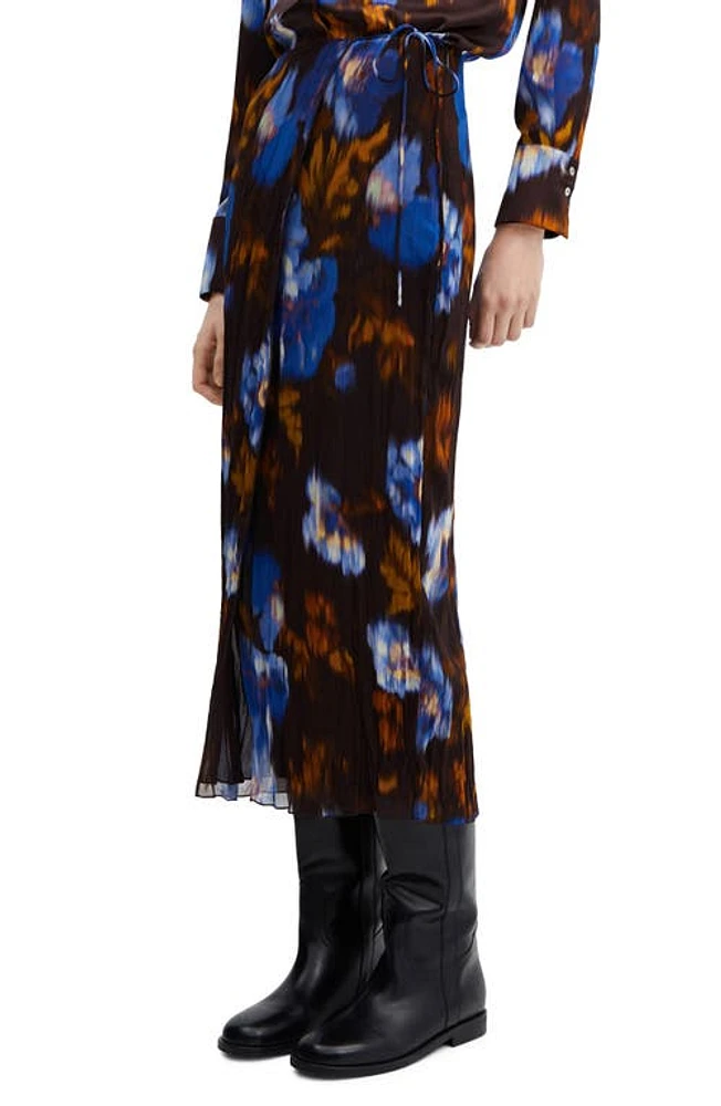 MANGO Floral Pleated Wrap Skirt Brown at Nordstrom,