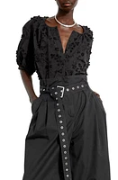 & Other Stories Floral Texture Front Button Cotton Top Black Dark at Nordstrom,