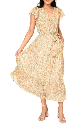 GIBSONLOOK Floral Flutter Sleeve Midi Dress Yellow Multi at Nordstrom,