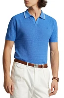 Polo Ralph Lauren Tipped Cotton & Linen Johnny Collar New England Blue at Nordstrom,