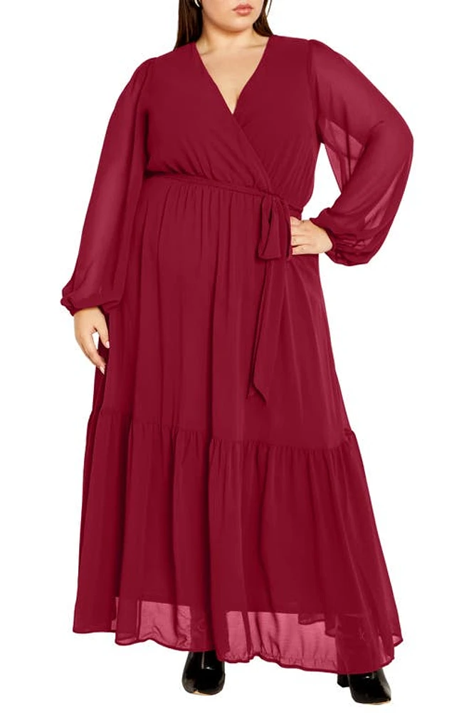 City Chic Charlie Long Sleeve Faux Wrap Maxi Dress at