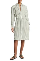 Vince Coast Stripe Tie Waist Shirtdress Sea Fern/Optic White at Nordstrom,